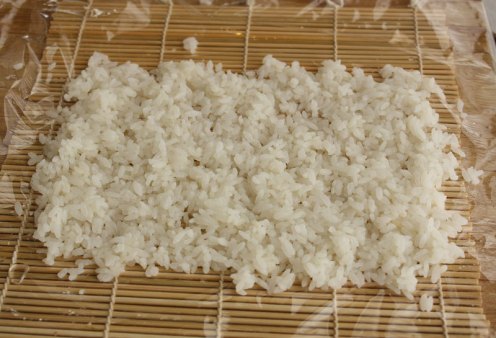 Put rice on plastic wrap